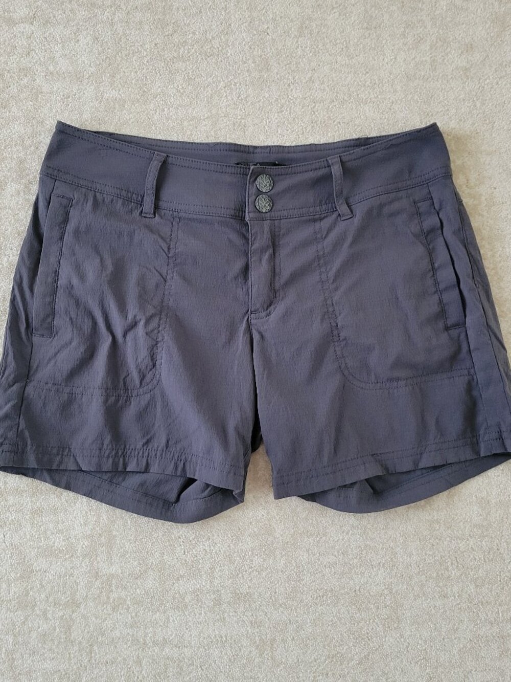 Prana Outdoor Hiking Cargo Shorts 4 Womens Gray Stretch Ripstop Halle Series